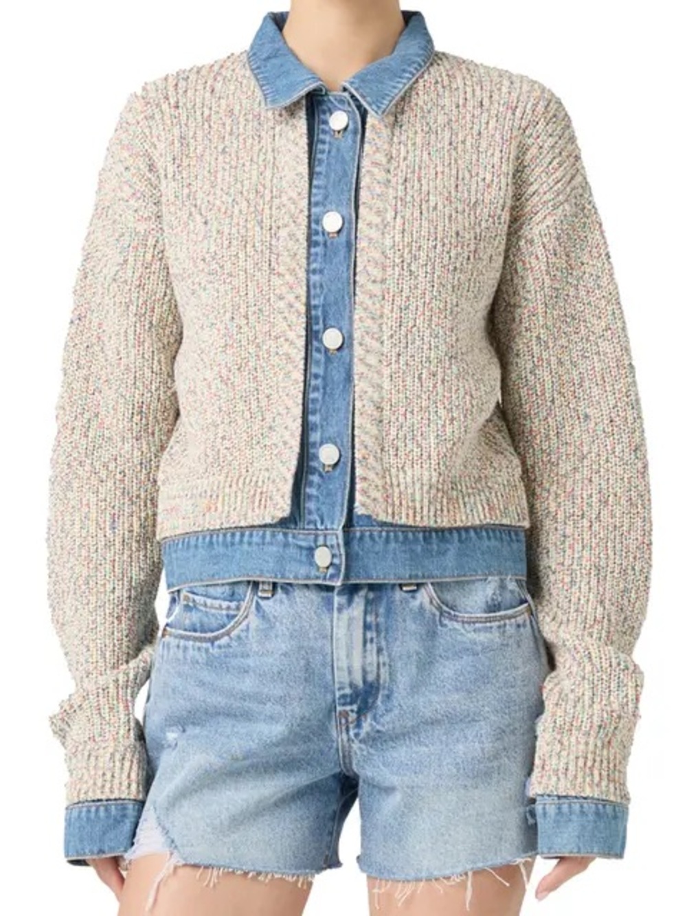 Blank NYC Cream Knit/Denim Jacket- Sz Med